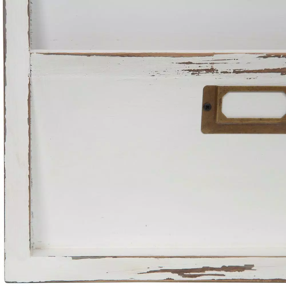 Pinnacle Distressed White Wood Wall Mail Organizer & Letter Bin with 4 Pockets