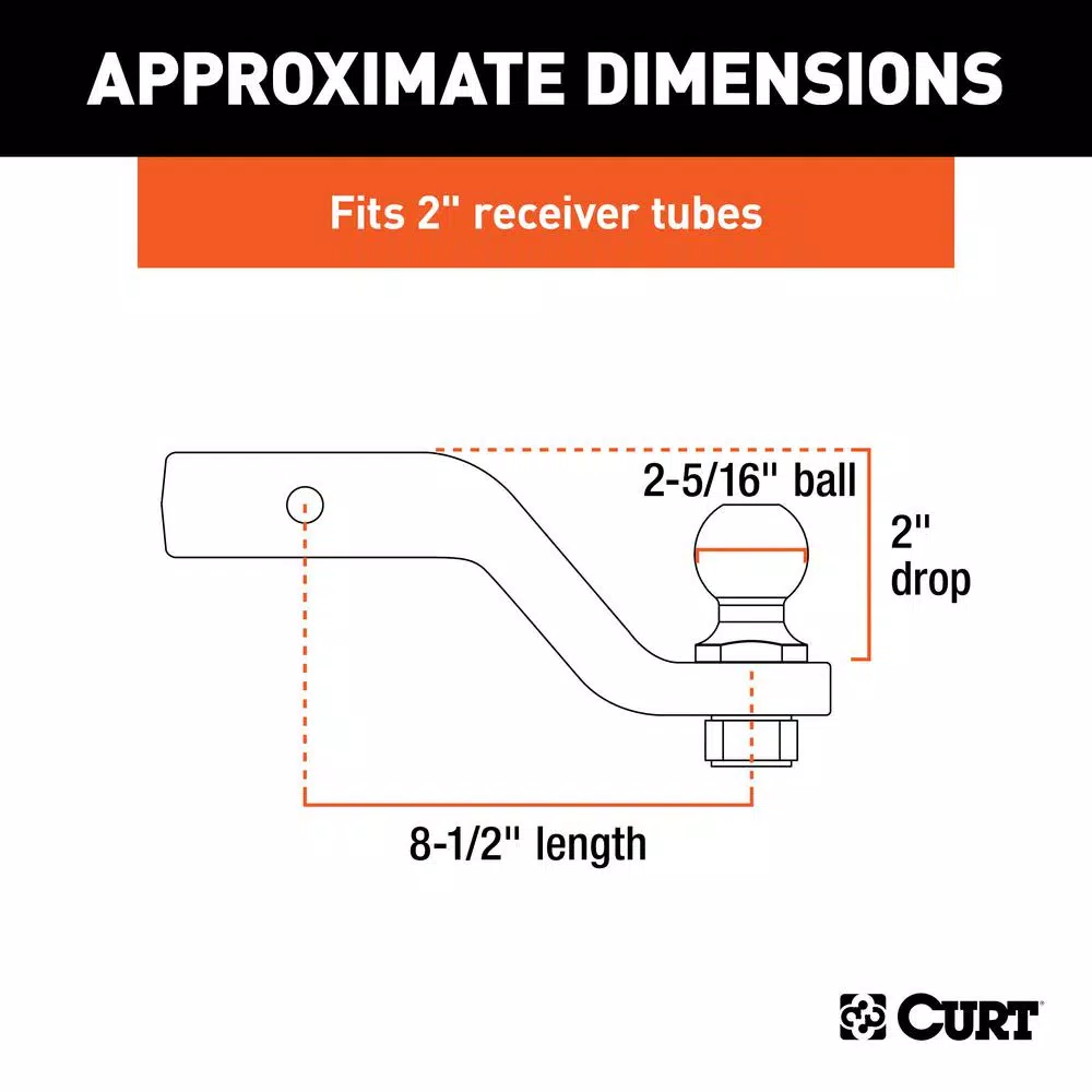 CURT Forged Steel Ball Mount, 2 in. Shank, 2 in. Drop, 15,000 lbs. Capacity, 2-5/16 in. Ball