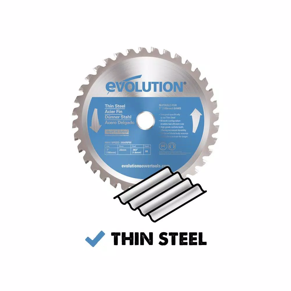 Evolution Power Tools 7 in. 68-Teeth Carbide Metal Cutting Saw Blade for Thin Steel