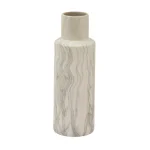LITTON LANE 21 in. Classic Marble Cylinder White Ceramic Decorative Vase with Gray Veining thumbnail 3