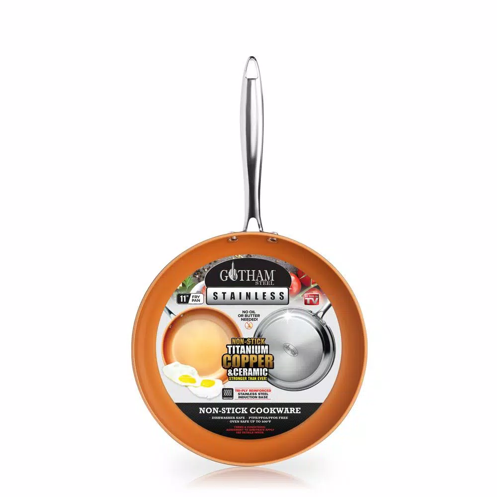 Gotham Steel 11 in. Stainless Steel Non-Stick Ti-Cerama Frying Pan, Induction Compatible