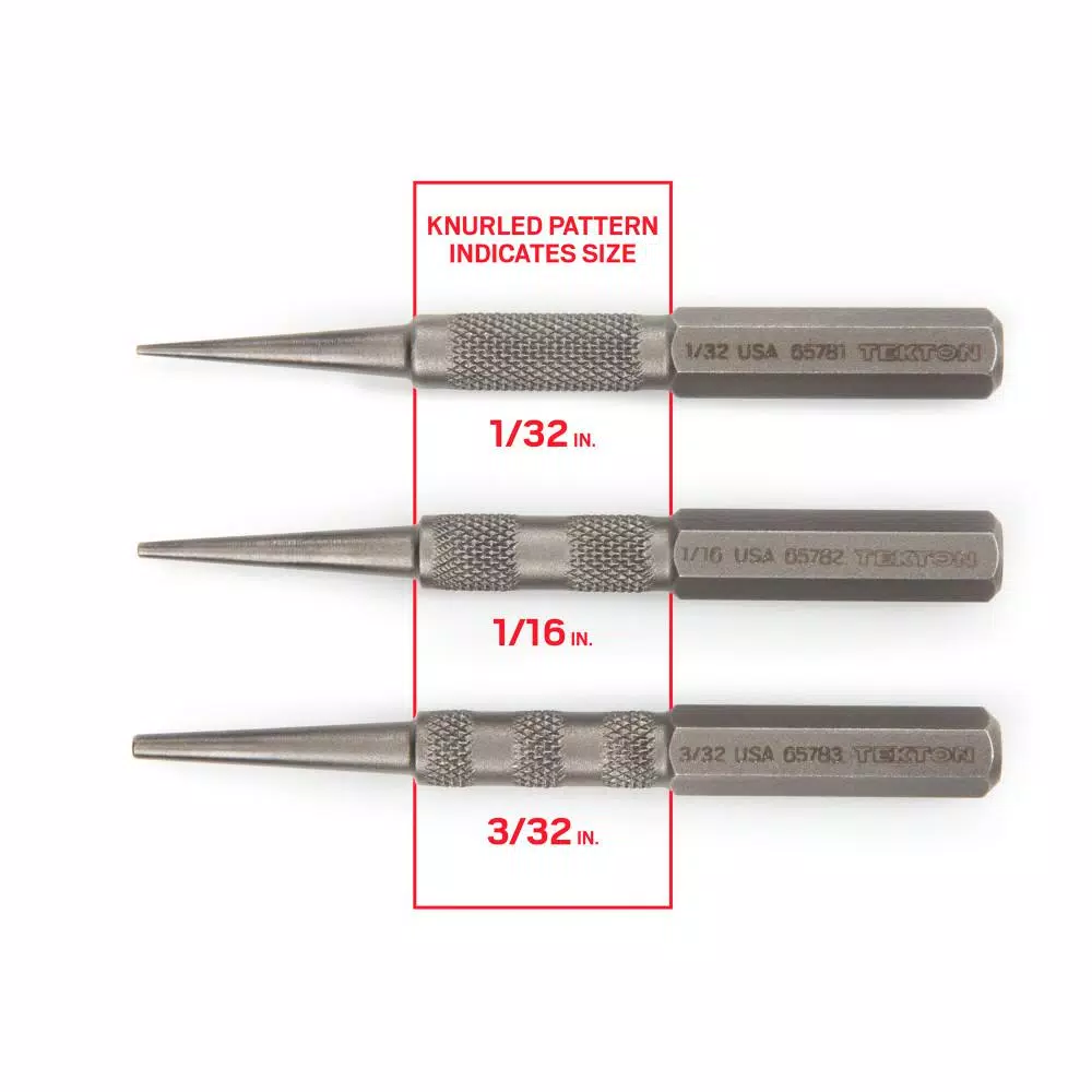 TEKTON 3-Piece Nail Set Kit, 1/32 in., 1/16 in., and 3/32 in. Sizes
