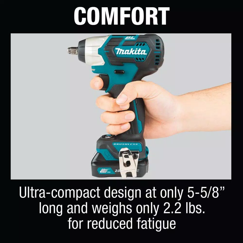 Makita 12V Max CXT Brushless 3/8 in. Square Drive Impact Wrench Kit (2.0 Ah)