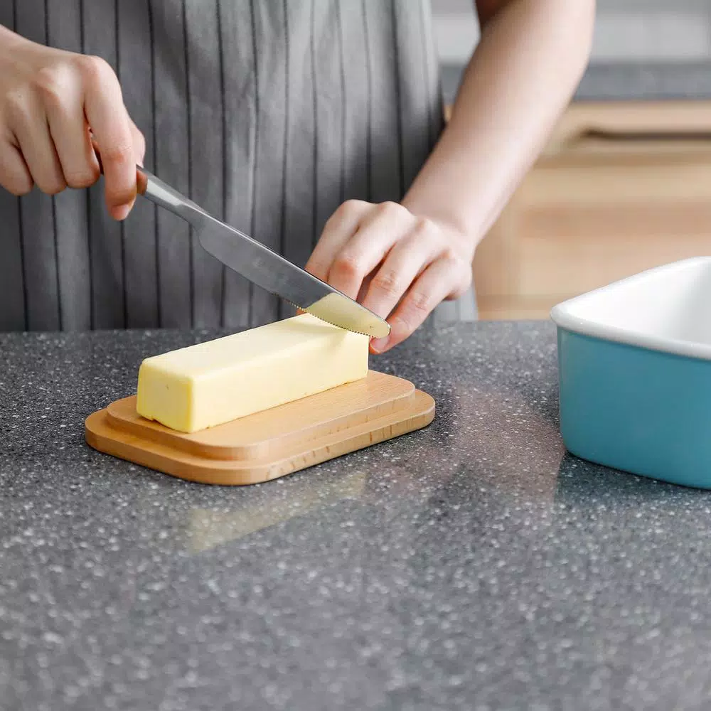 Sweese Large Porcelain Butter Dish with Beech Wood Lid - Turquoise