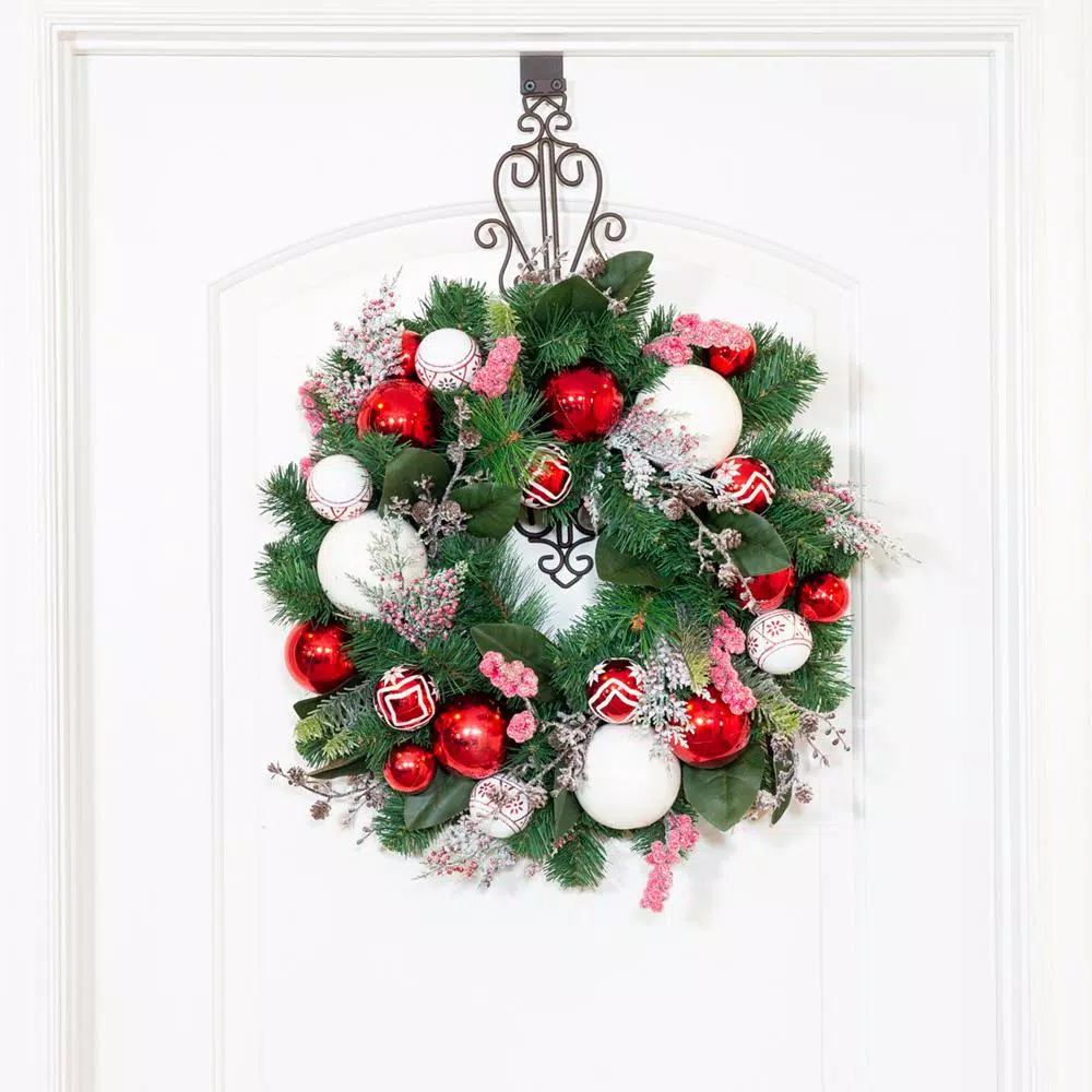 Village Lighting Company 24 in. Nordic Red and White Artificial Christmas Wreath
