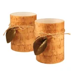 LUMABASE 4 in. Cork Wrapped Flameless LED Pillar Candles with Leaf and Jute Bow (Set of 2) thumbnail 1