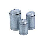 Benzara 3-Piece Rustic Galvanized Metal Kitchen Canisters Set - Distressed Gray Farmhouse Storage Jars thumbnail 2