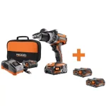 RIDGID 18V Brushless 1/2 in. Compact Hammer Drill Kit with 4 Lithium-Ion Batteries and Charger thumbnail 1