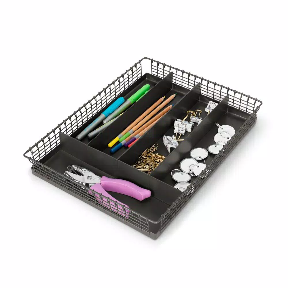 Spectrum Vintage Industrial Gray Steel 5-Compartment Silverware Drawer Organizer Tray