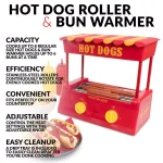 Nostalgia Red 8-Hot Dog Roller and 6-Bun Warmer Countertop Specialty Grill thumbnail 4