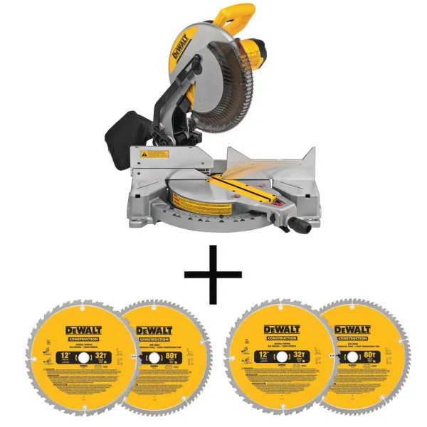 DEWALT 12 in. Corded Single Bevel Compound Miter Saw with 2-Pack Carbide Blade Set