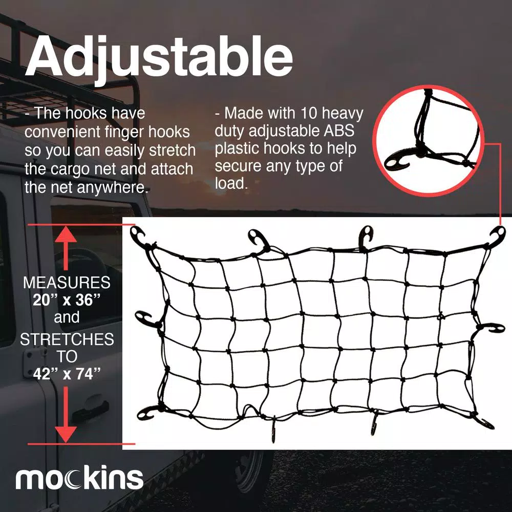 Mockins Heavy-Duty Bungee Cargo Net, 20 in. x 36 in. Stretches to 42 in. x 74 in.