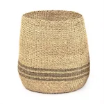 Zentique Hand Woven Seagrass and Palm Leaf Large Decorative Basket with Dark Pin Stripes thumbnail 2