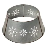 Glitzhome 26 in. Snowflake Diecut Metal Tree Collar with Light String, Silver thumbnail 1