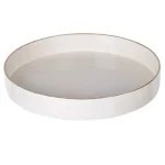 Benzara Modern White Round Plastic Serving Tray with Raised Edges thumbnail 1