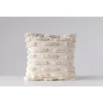 3R Studios White Embroidered Cotton Throw Pillow with Fringed Edges, 20 in. x 20 in. thumbnail 7
