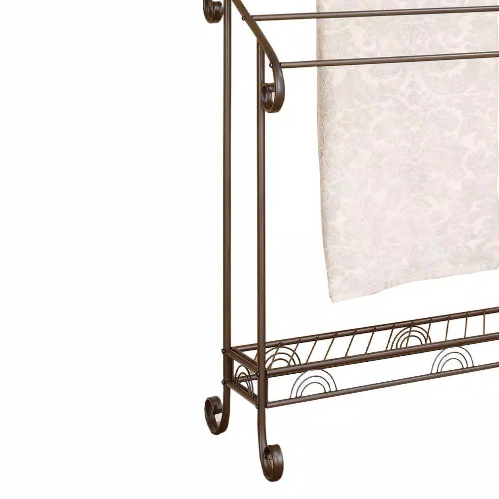 Benjara Modern Freestanding Metal Towel Rack with 3 Chrome Bars - Dark Bronze