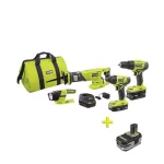 RYOBI 18V ONE+ Lithium-Ion Cordless 4-Tool Combo Kit with Free 4.0 Ah HP High Capacity Battery thumbnail 1