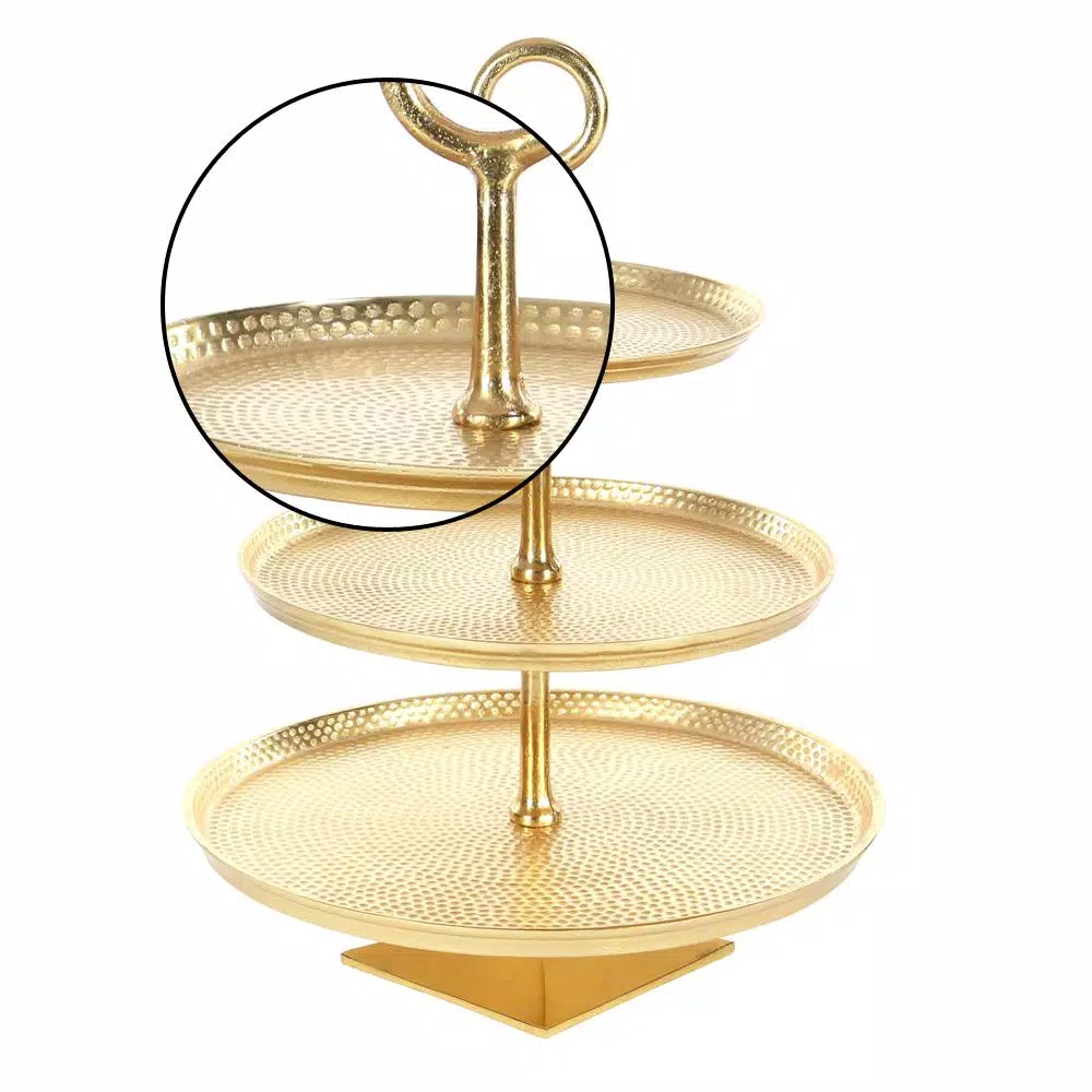 LITTON LANE Modern Reflections 3-Tier Gold Aluminum Cake Stand, 22 x 17 in.