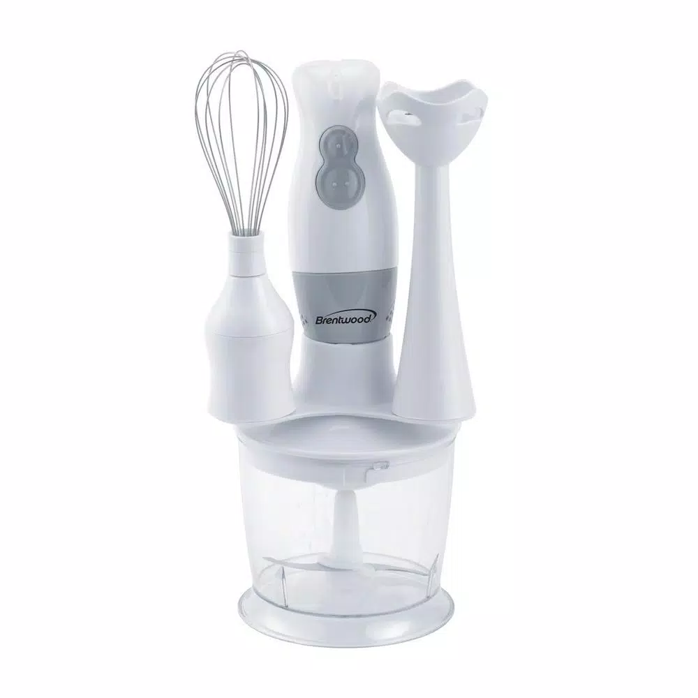 Brentwood Appliances 2-Speed White Handheld Immersion Mixer and Food Processor with Balloon Whisk