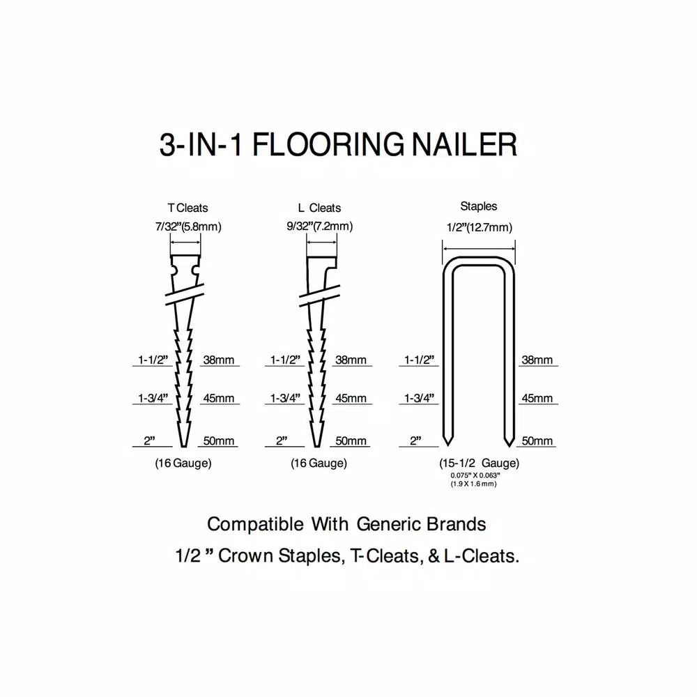 Husky 3-in-1 Pneumatic Flooring Nailer and Stapler, 15.5 and 16 Gauge, 2 in.