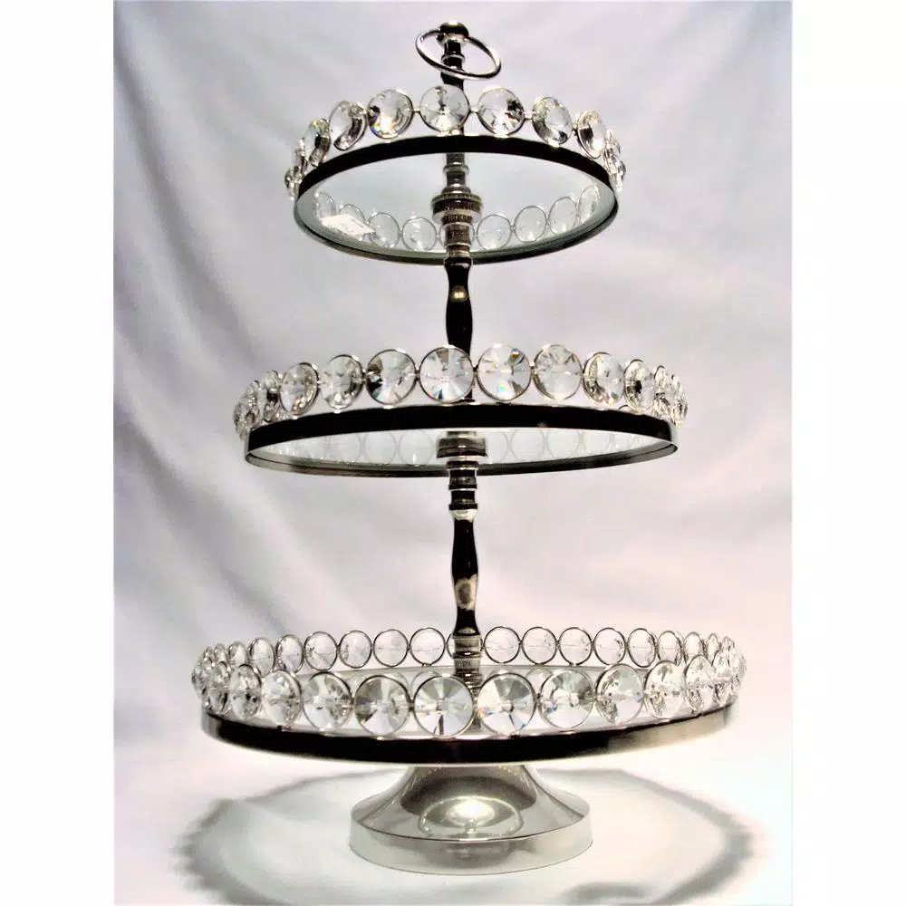 Heim Concept Silver 3-Tier Crystal and Stainless Steel Cake Stand, 20 in. H