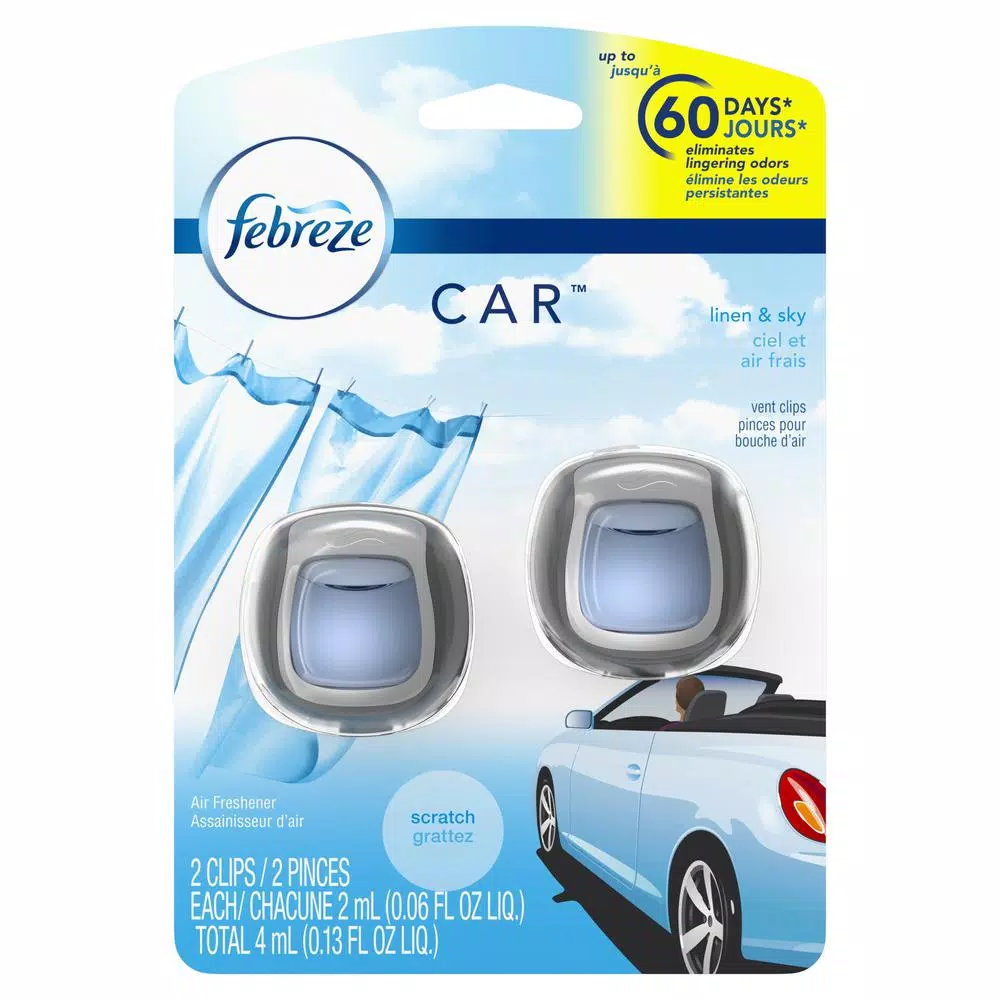 Febreze Car Vent Clip Air Freshener, Linen and Sky Scent (2-Pack)