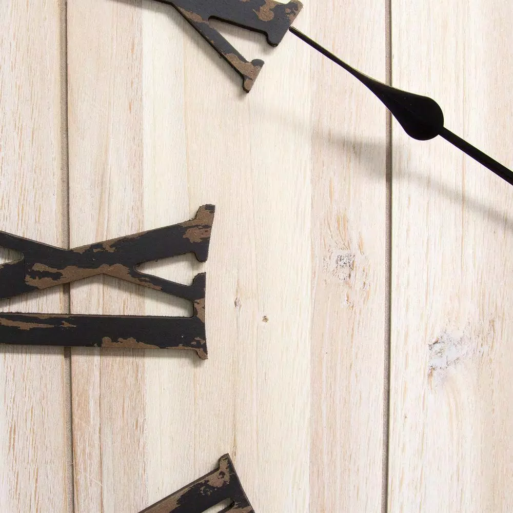 Stratton Home Decor Stratton Home Distressed White Wood Wall Clock with Antique Bronze Roman Numerals