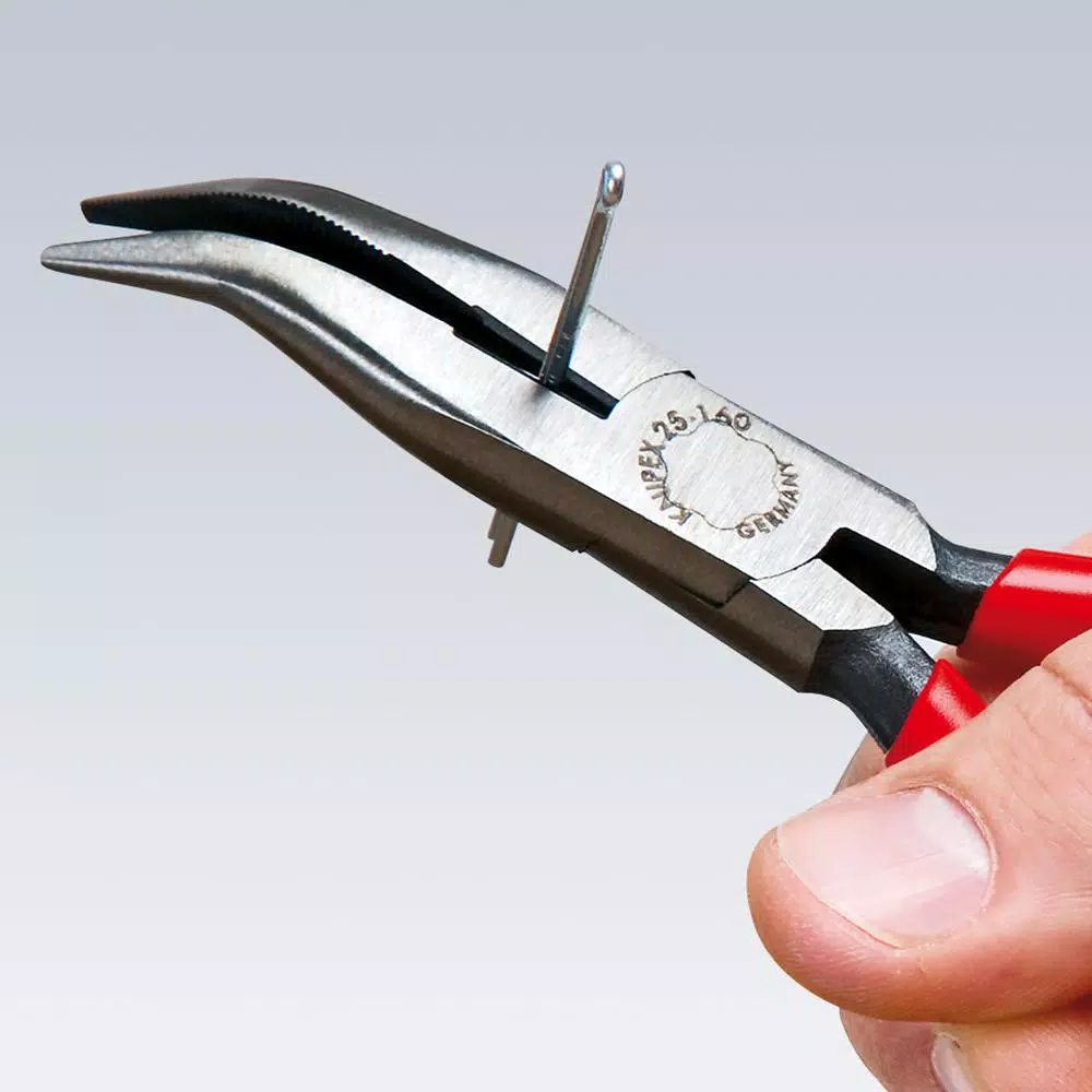 KNIPEX 6-1/4 in. Angled Long Nose Pliers with Cutter, VDE Tested