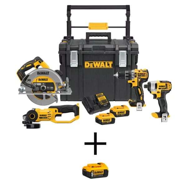 DEWALT 20V MAX Lithium-Ion Cordless 4-Tool Combo Kit with ToughSystem Case and 5.0 Ah Battery