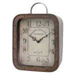 Stonebriar Collection Grand Central Station 14 in. x 10 in. Rustic Metal and Glass Square Tabletop Analog Clock thumbnail 5