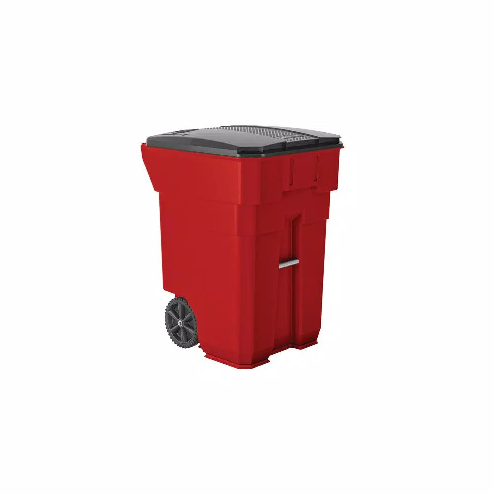 Suncast Commercial 96 Gallon Red Heavy Duty Wheeled Trash Can with Attached Lid