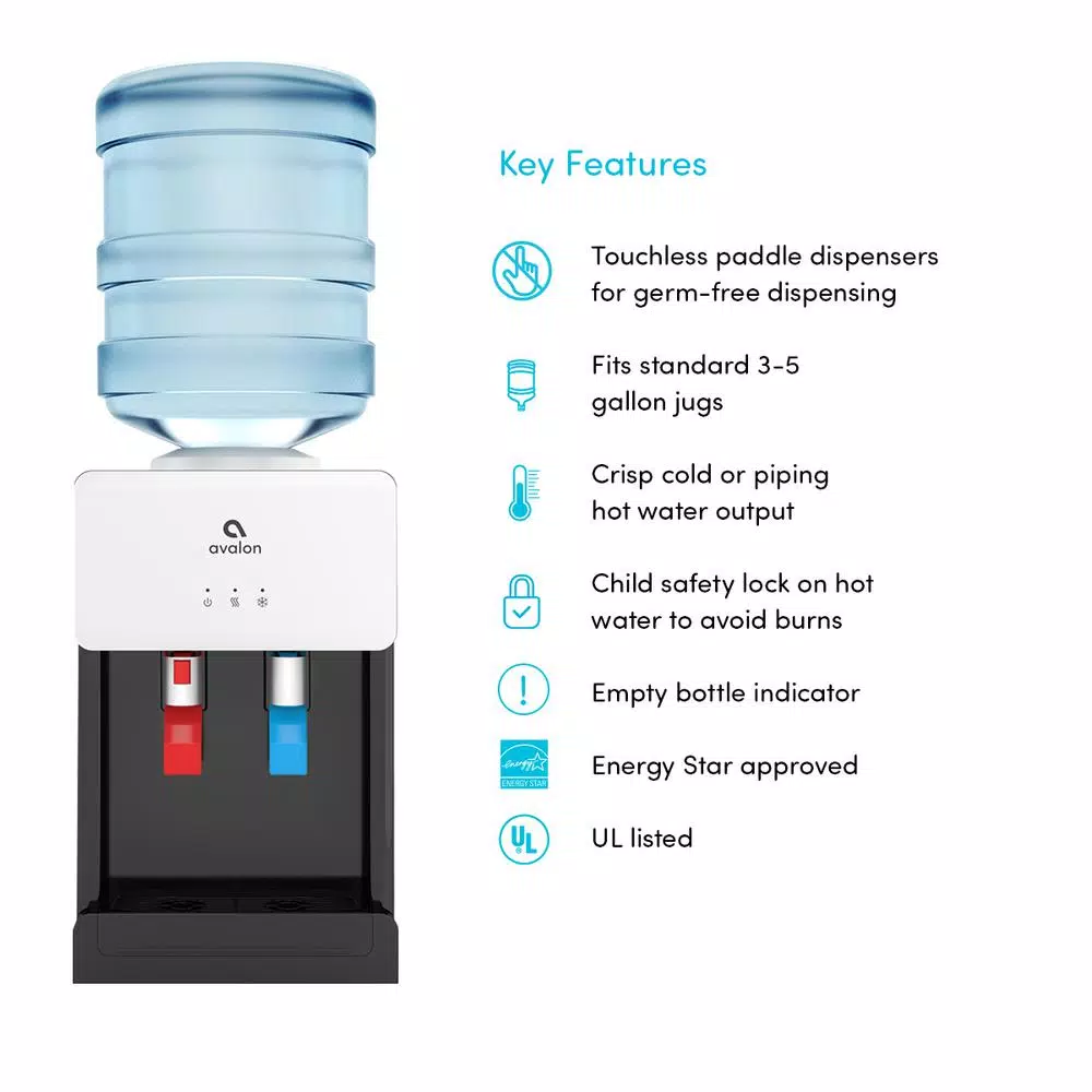 Avalon Countertop Top Loading Water Cooler Dispenser with Child Safety Lock, Hot & Cold, White