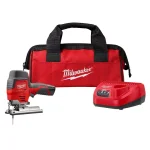 Milwaukee M12 12V Lithium-Ion Cordless Jig Saw Kit with 1.5 Ah Battery, Charger, and Tool Bag thumbnail 1
