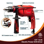 Boyel Living 6.4 Amp 1/2 in. Corded Hammer Drill Driver with Variable Speed and Rotatable Handle thumbnail 3