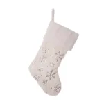 Unbranded 48 in. White Plush Tree Skirt and 2 Stockings Set with Snowflake Embroidery and Beaded Design thumbnail 2