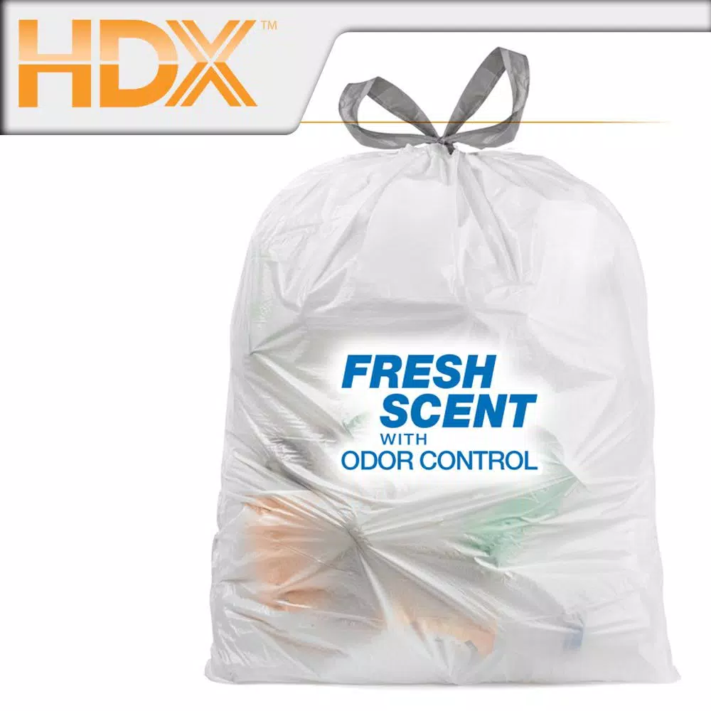 HDX 13 Gallon Scented Kitchen Trash Bags with Drawstring, Odor Control, White (140-Count)