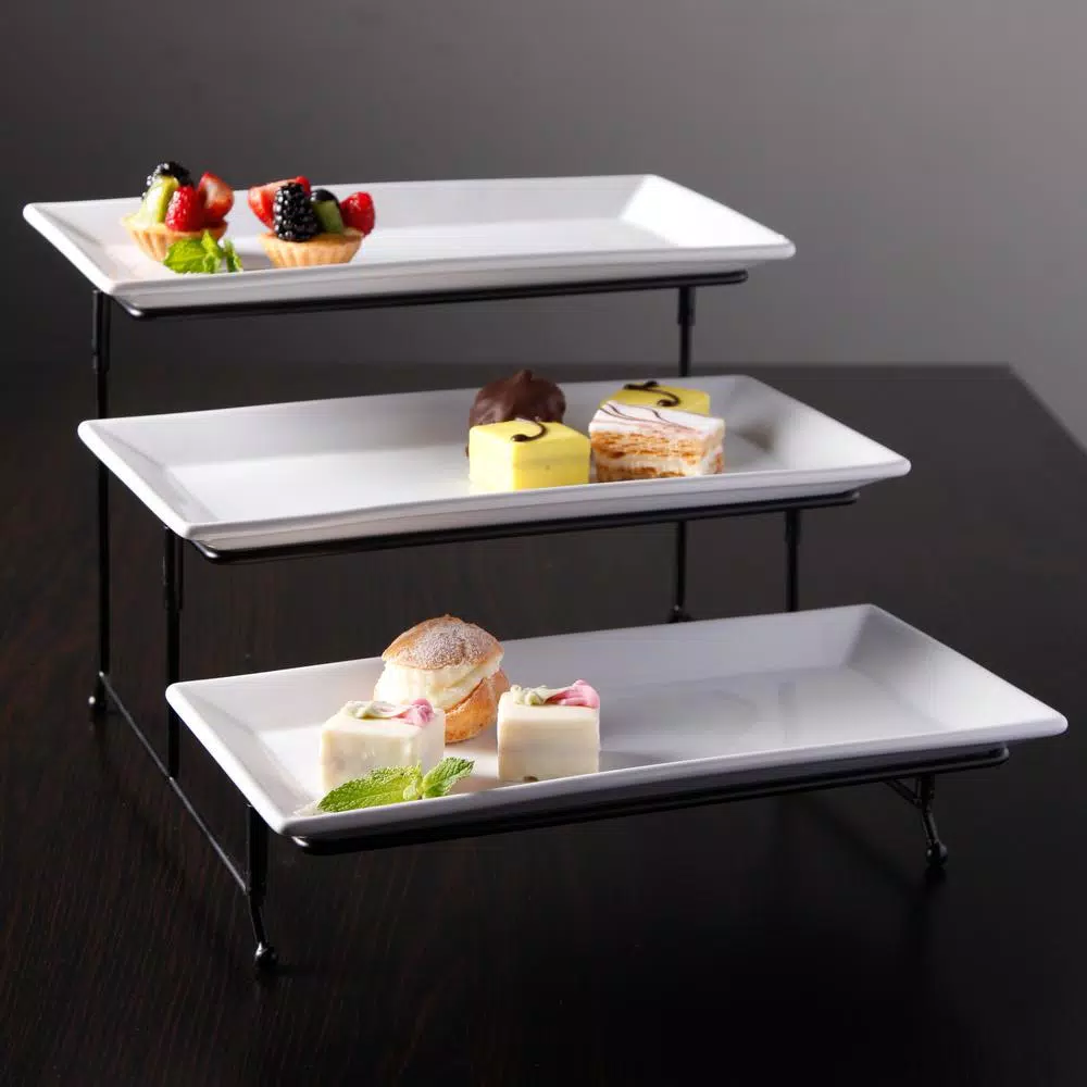 GIBSON elite Gracious Dining 4-Piece White 3-Tier Ceramic Cake Stand with Metal Rack