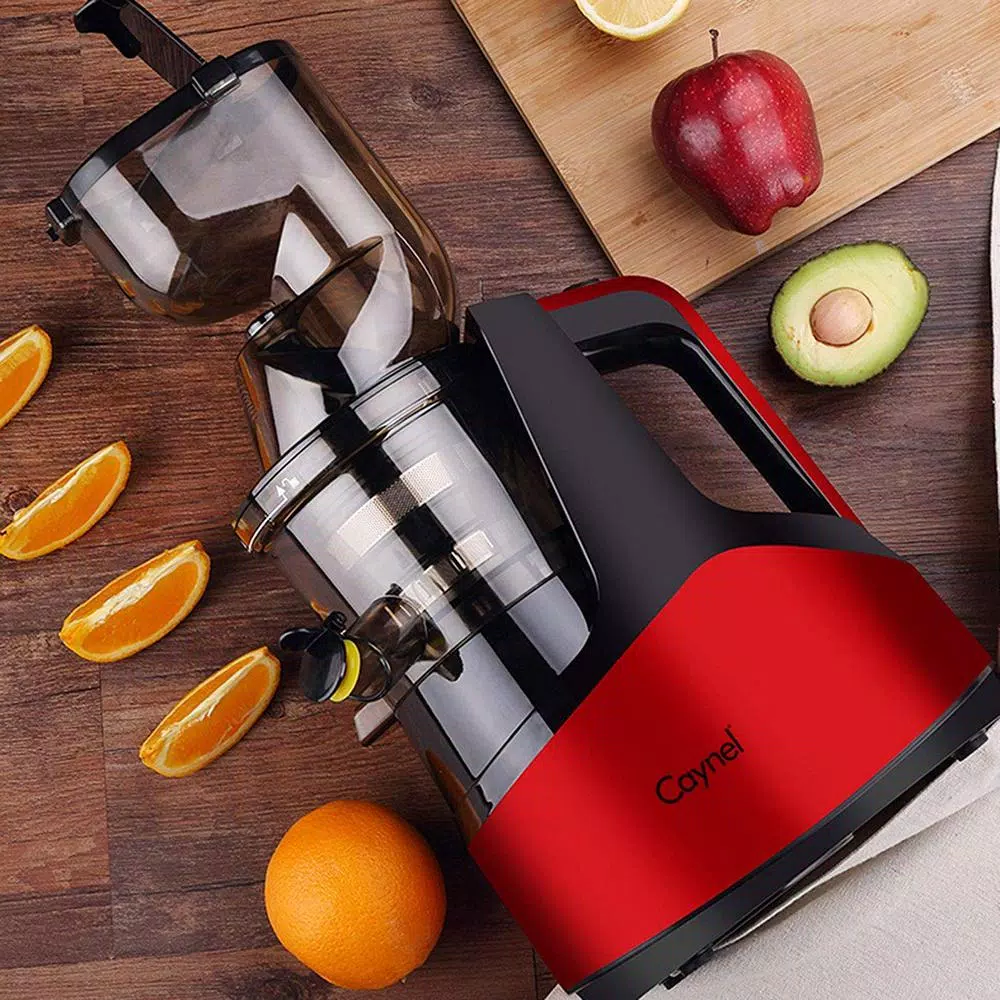 Boyel Living Silver and Red Vertical Cold Press Masticating Juicer, 150W High Yield Slow Juicer