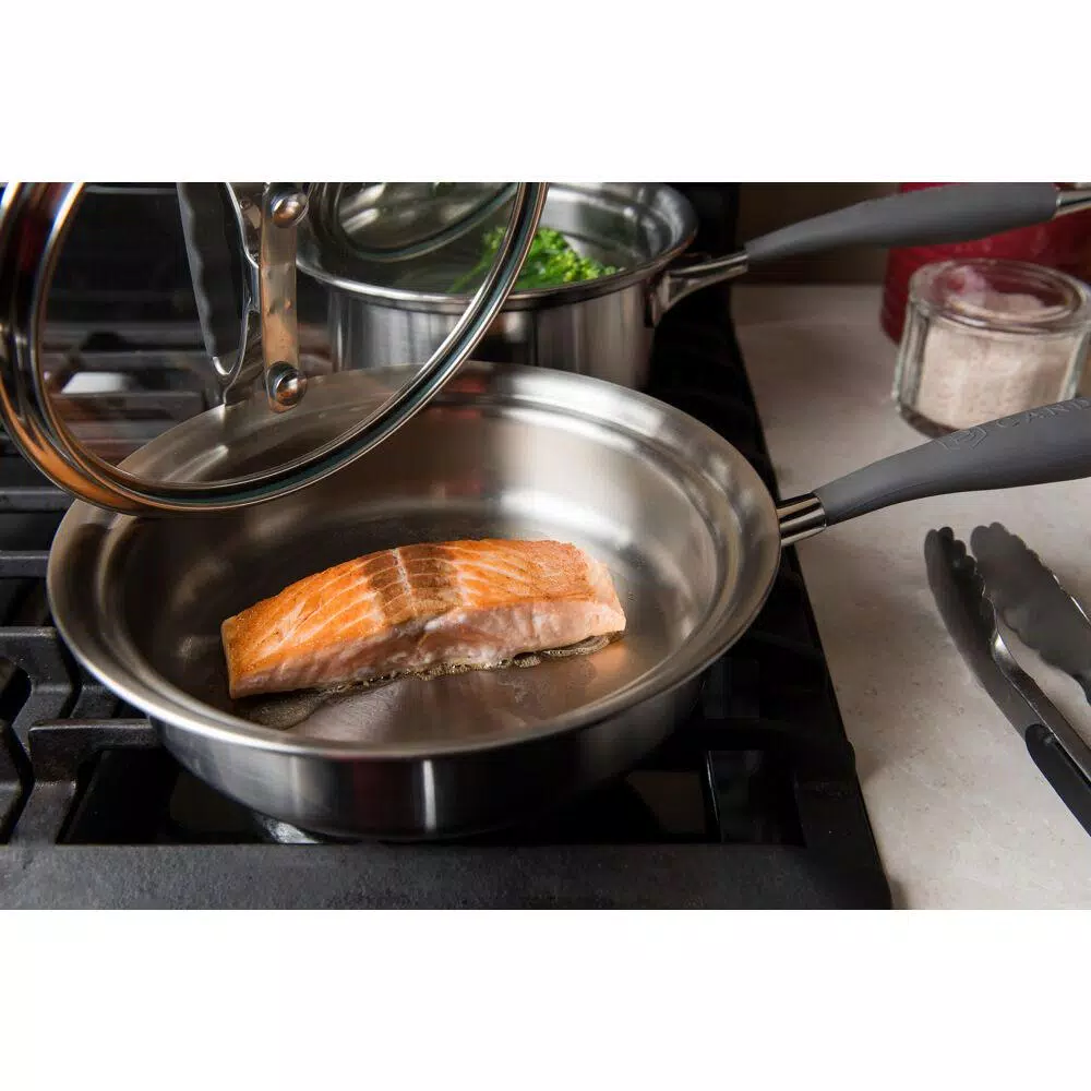 CookCraft by Candace 1.25 qt. Tri-Ply Stainless Steel Saute Pan with Patented Latch Glass Lid