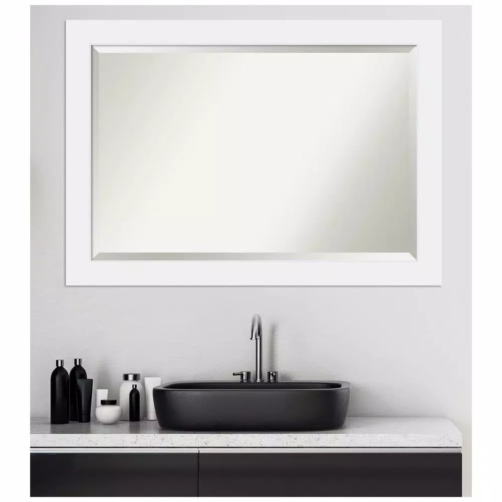 Amanti Art Corvino 41 in. W x 29 in. H Rectangular Beveled Edge Bathroom Vanity Mirror, Satin White