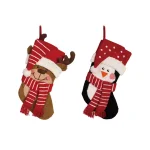 Glitzhome 19 in. 3D Hooked Penguin and Reindeer Christmas Stocking Set of 2 thumbnail 1
