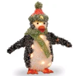 National Tree Company 18 in. Pre-Lit Tinsel Penguin Holiday Sculpture with 35 Clear Lights thumbnail 2