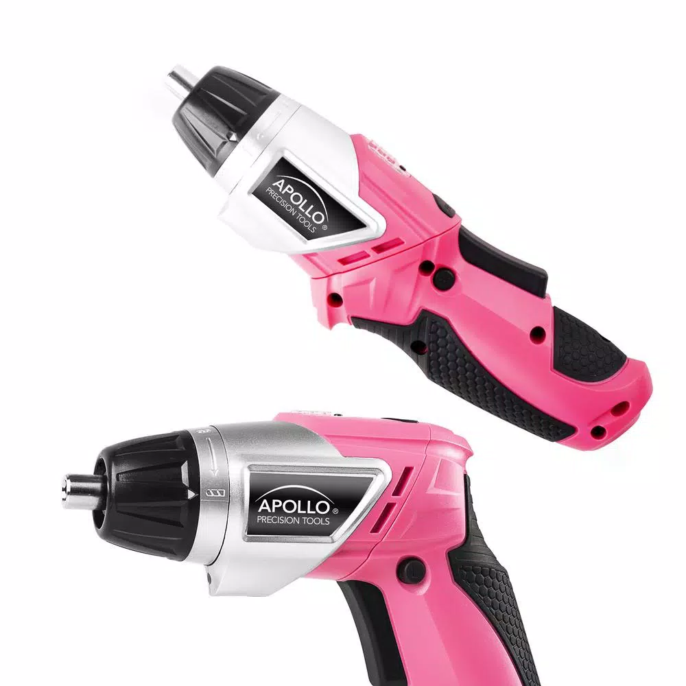 Apollo Tools 3.6V Lithium-Ion Cordless Electric Screwdriver with 45-Piece Accessory Set, Pink