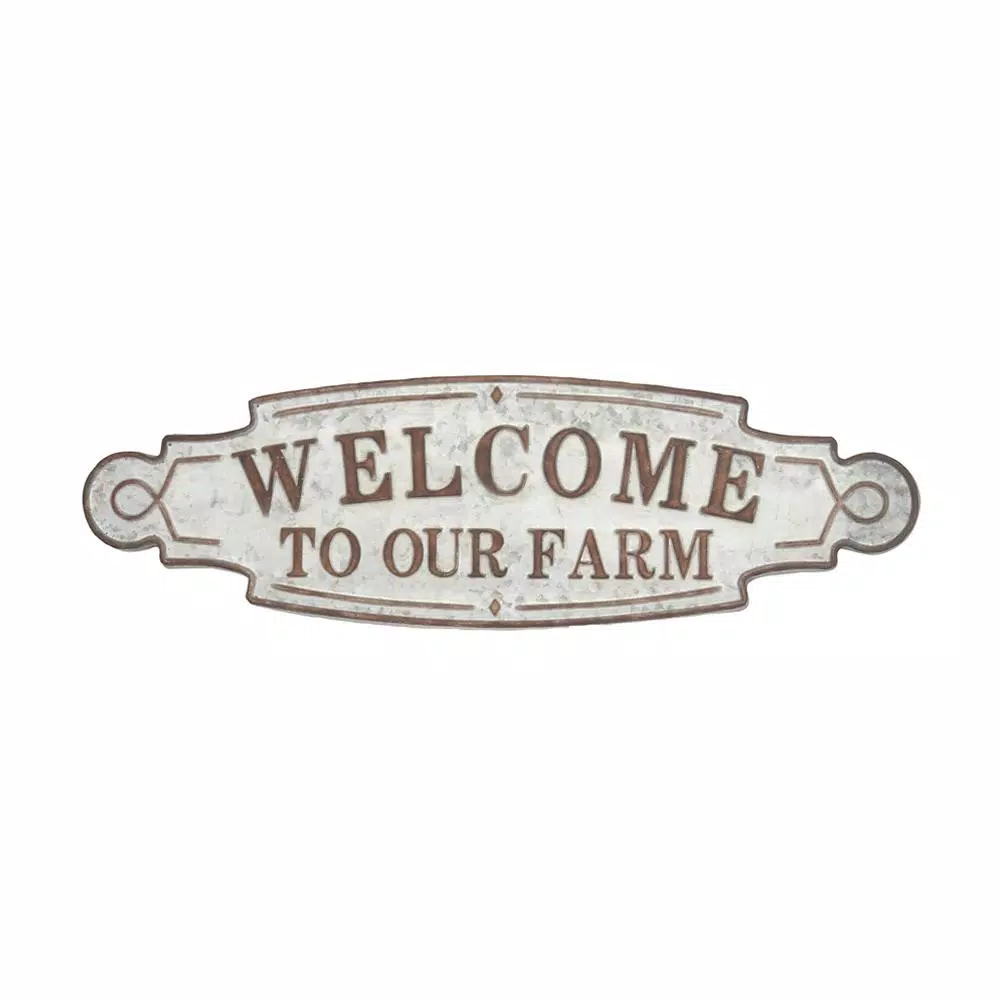 LITTON LANE 36 in. x 11 in. Welcome to Our Farm Metal Wall Sign - Rustic Farmhouse Decor