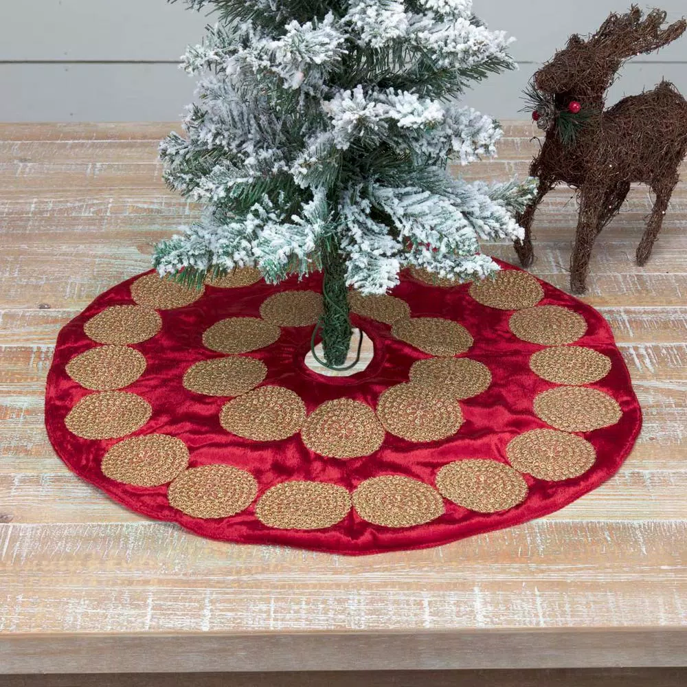 VHC Brands 21 in. Red Memories Glam Christmas Mini Tree Skirt with Gold Trim