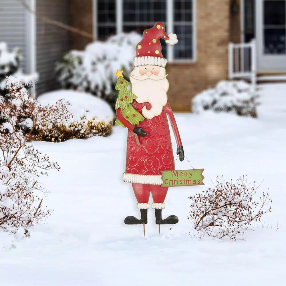 Glitzhome 36 in. Iron Santa Yard Stake - Versatile Holiday Outdoor & Indoor Decor