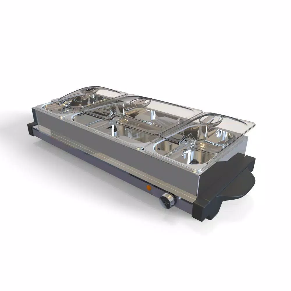 NutriChef 27.6 in. 3-Burner Stainless Steel Electric Buffet Server Food Warming Tray