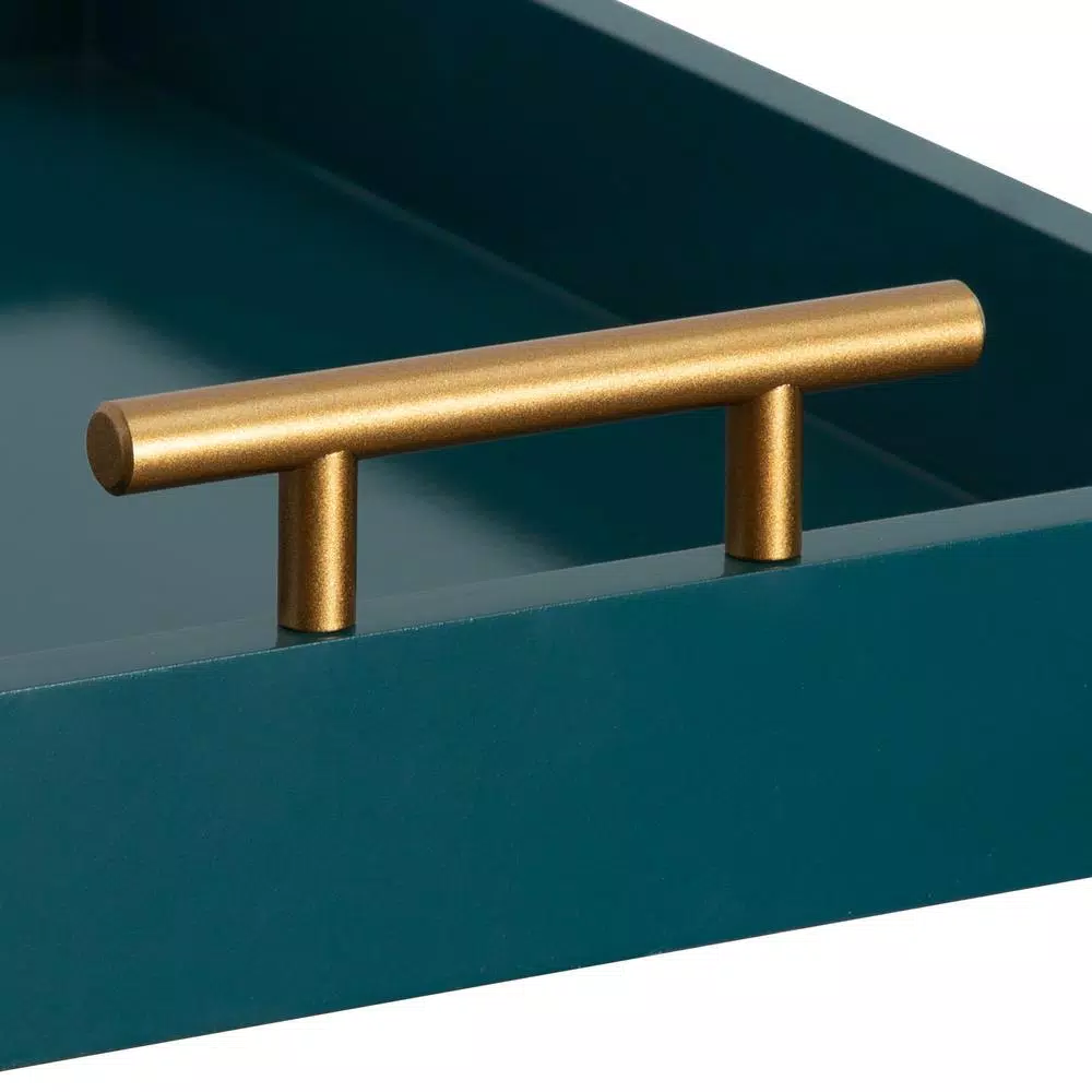 Kate and Laurel Lipton Teal Decorative Mid-Century Modern Tray with Gold Metal Handles