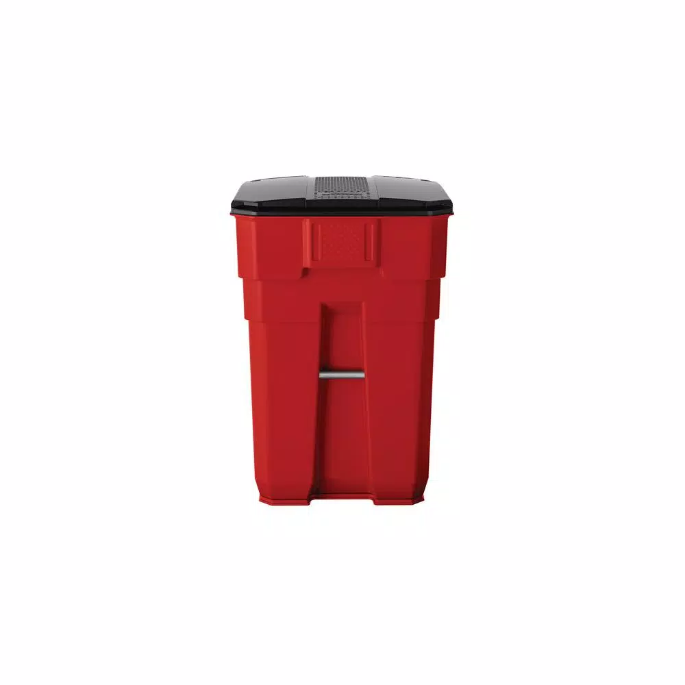 Suncast Commercial 96 Gallon Red Heavy Duty Wheeled Trash Can with Attached Lid